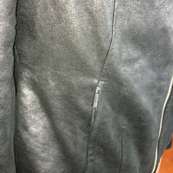 Calvin Klein Black Metallic Moto Micro Suede Jacket Motorcycle Zip Up Blazer S - Picture 6 of 9